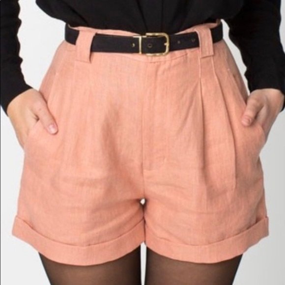 American Apparel Blush Pink High Waisted Linen Shorts - Picture 1 of 6
